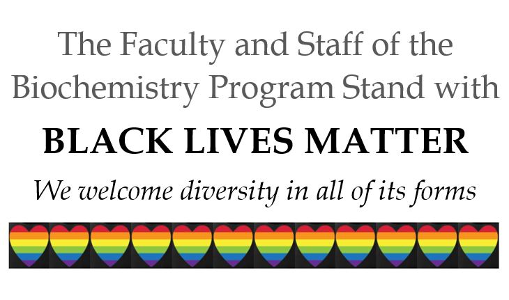 生物化学计划的教职员工与黑人生命问题。我们欢迎各种形式的多样性。